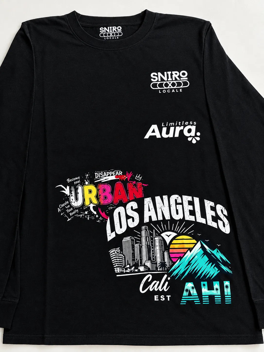 SNIRO LOCALE "Urban Los Angeles" Graphic Long-Sleeve T-Shirt — 200GSM Cotton