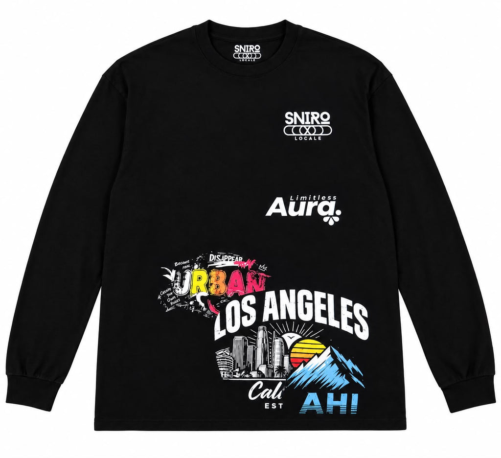 SNIRO LOCALE "Urban Los Angeles" Graphic Long-Sleeve T-Shirt — 200GSM Cotton