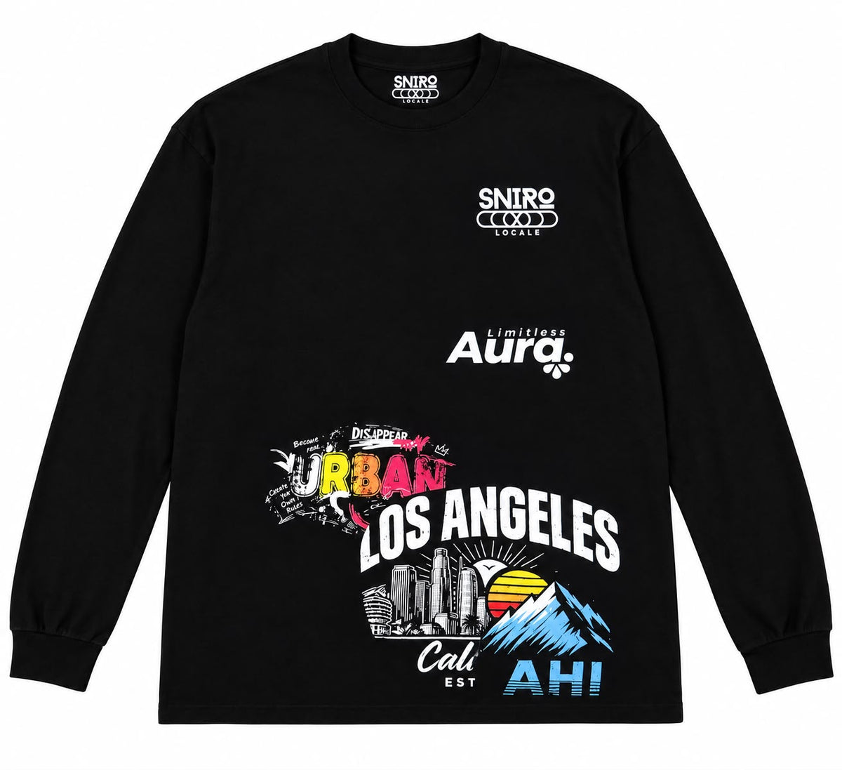 SNIRO LOCALE "Urban Los Angeles" Graphic Long-Sleeve T-Shirt — 200GSM Cotton