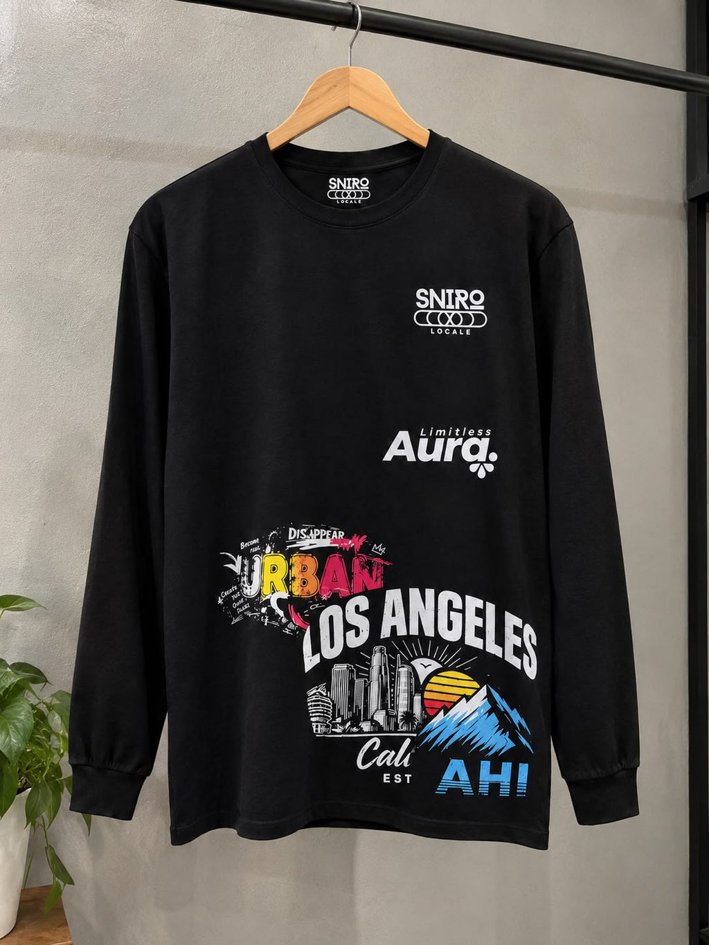 SNIRO LOCALE "Urban Los Angeles" Graphic Long-Sleeve T-Shirt — 200GSM Cotton