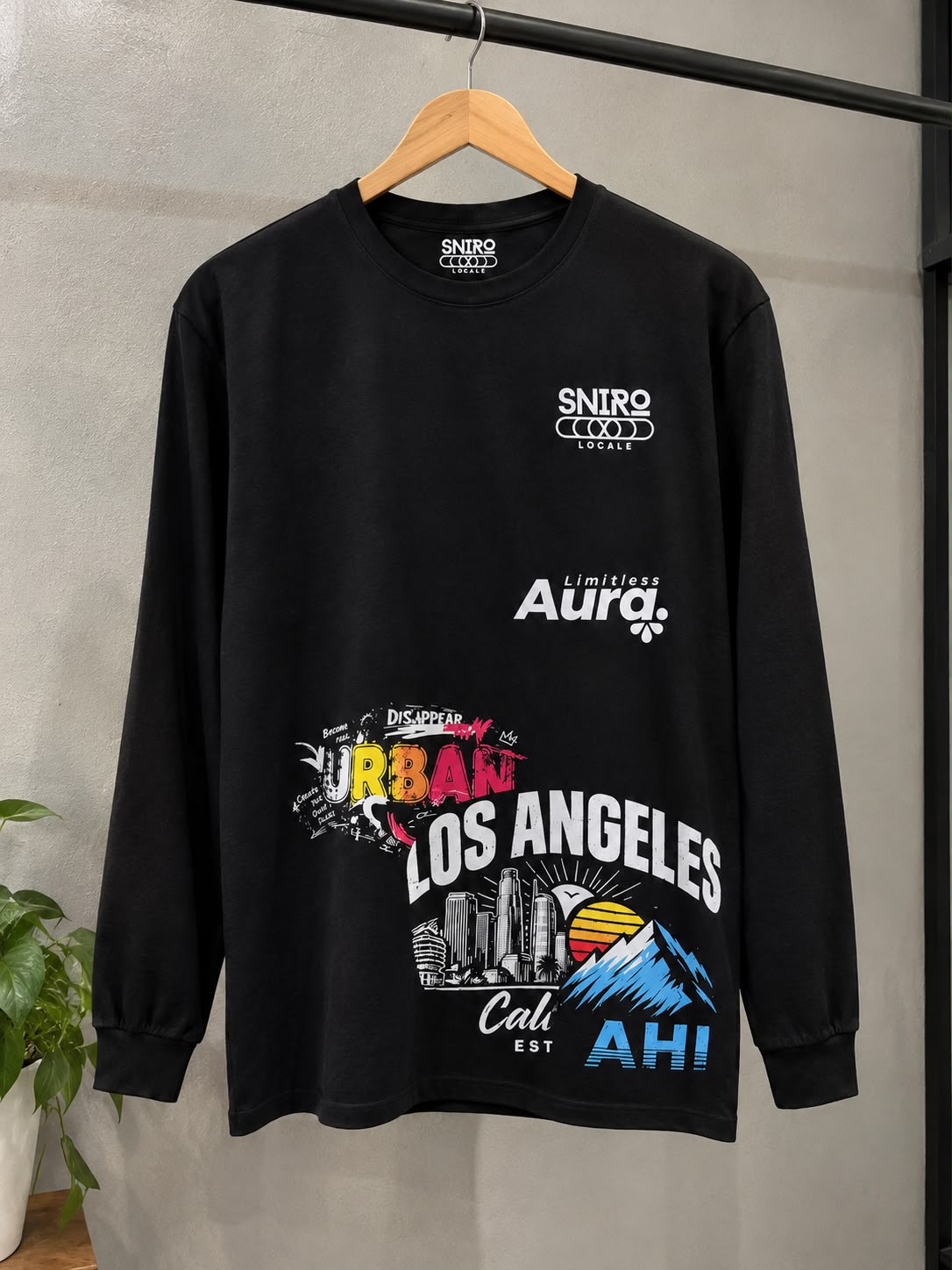 SNIRO LOCALE "Urban Los Angeles" Graphic Long-Sleeve T-Shirt — 200GSM Cotton