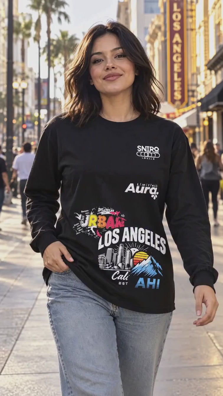 SNIRO LOCALE "Urban Los Angeles" Graphic Long-Sleeve T-Shirt — 200GSM Cotton